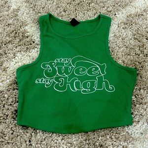 NEVER WORN Green Tank Top/Crop Top With Writing